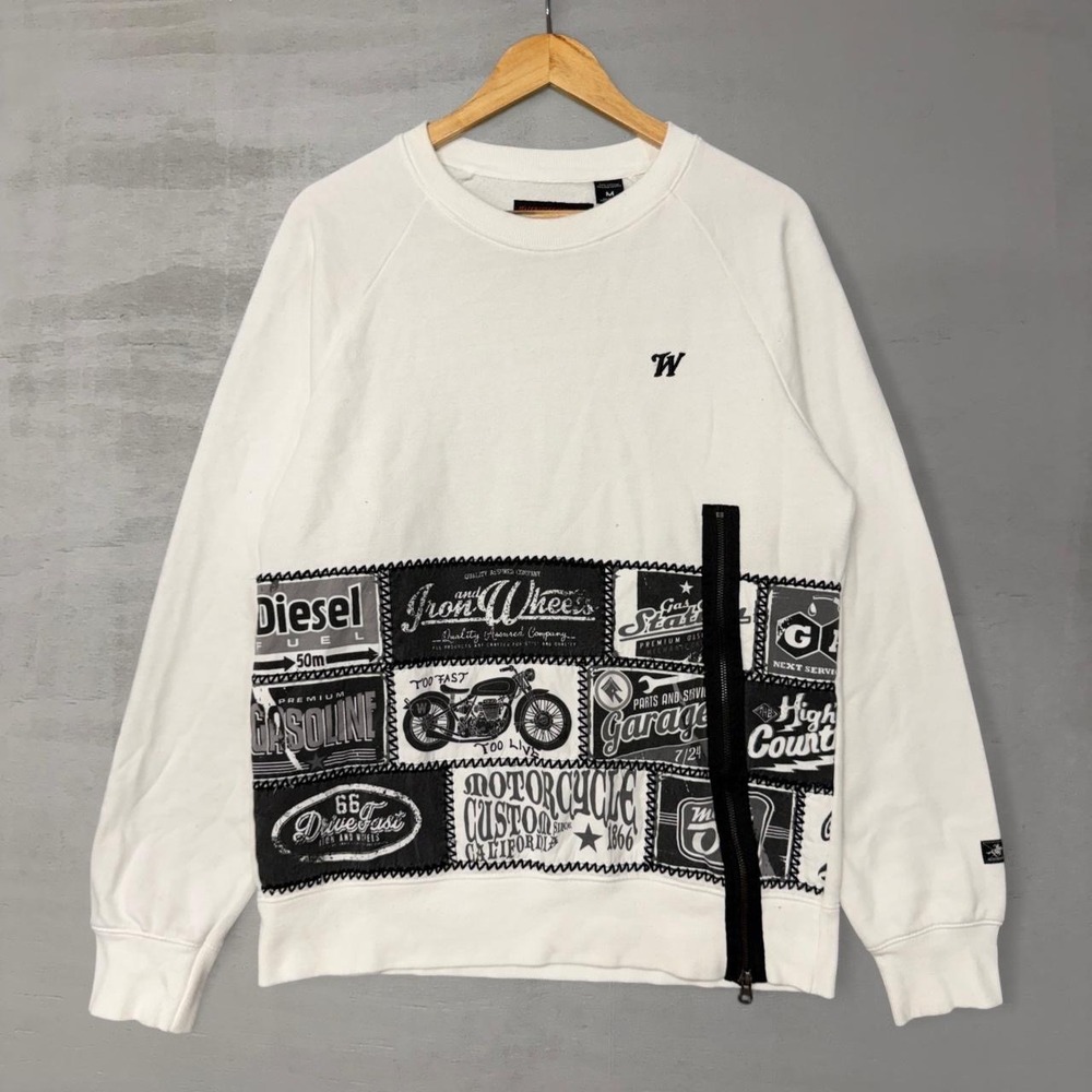 Winchester American‎ Legend Mens White Motorcycle Patch Zipper Sweatshirt Medium